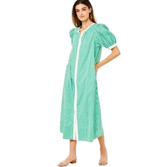 Addison Bay Dresses & Skirts - Addison Bay Green Pink Striped Cabana Button Down Casual Maxi Dress Womens Small
